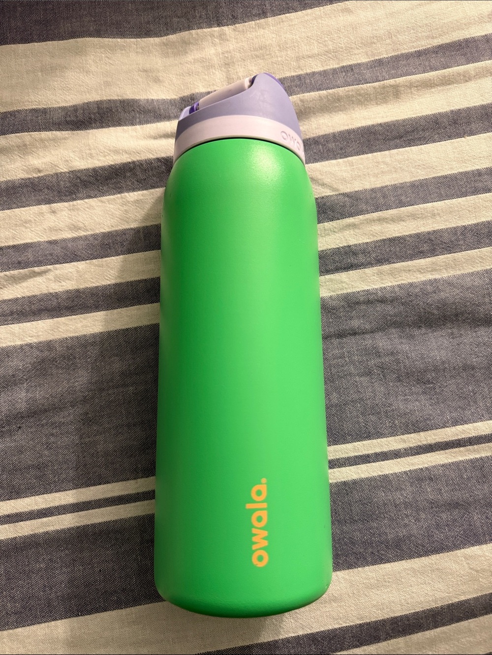 Owala Green Stainless Steel Water Bottle with Lavender Lid